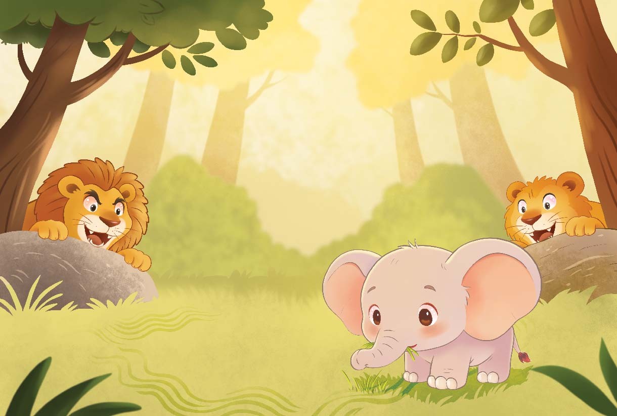 الأسودُ والفيلُ الصَّغير